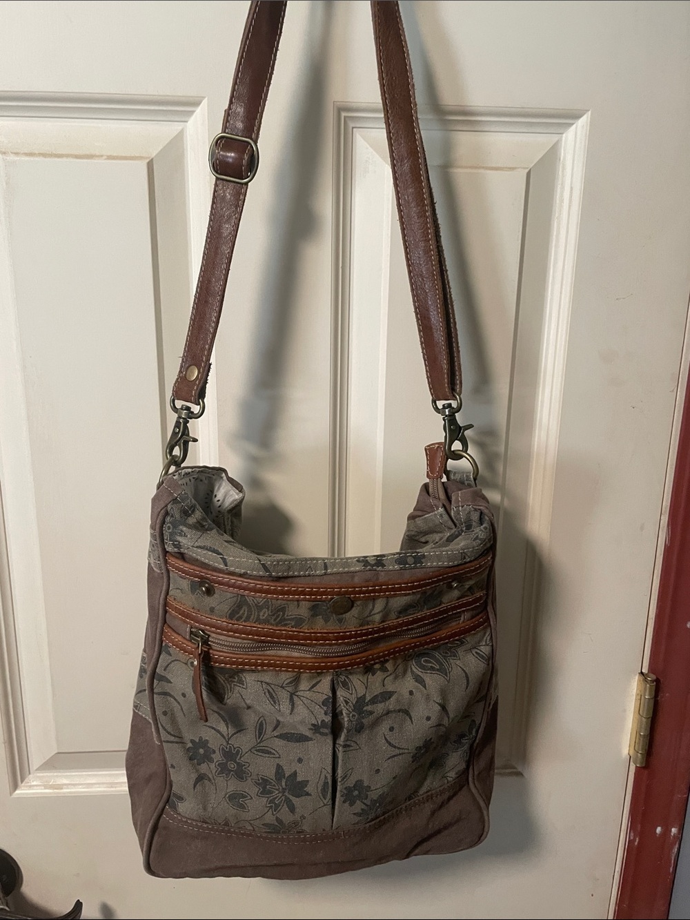 Myra Bag Floral Canvas Crossbody in Taupe Brown